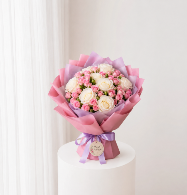 Pastel Rose Serenity cream roses and blush pink flower bouquet