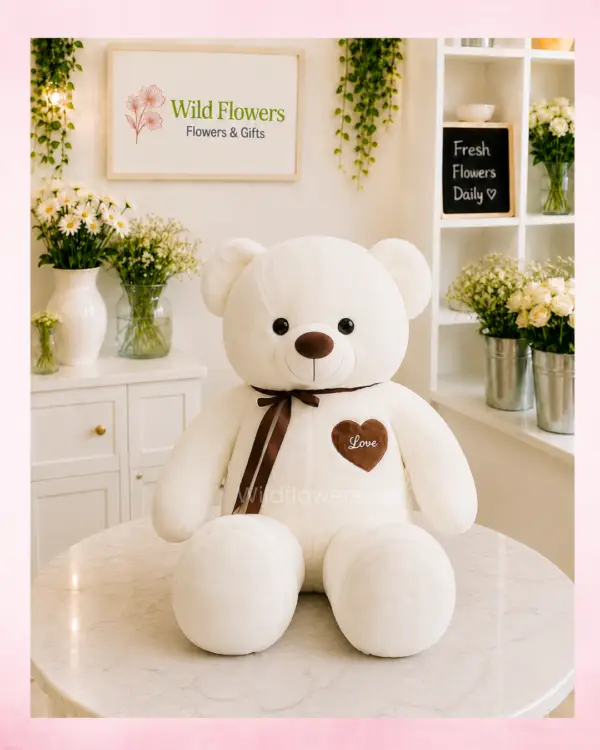 Ivory Heart Teddy with brown ribbon plush gift Ivory Heart Teddy with brown ribbon plush gift