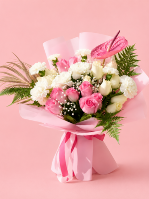 Pink and White Flower Bouquet with Fresh Flowers Pink and White Flower Bouquet with Fresh Flowers