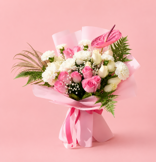 Pink and White Flower Bouquet with Fresh Flowers