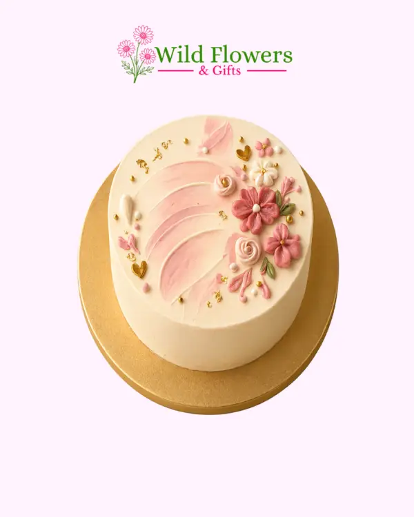 Pink Floral Cake with Elegant Birthday Decoration Pink Floral Cake with Elegant Birthday Decoration