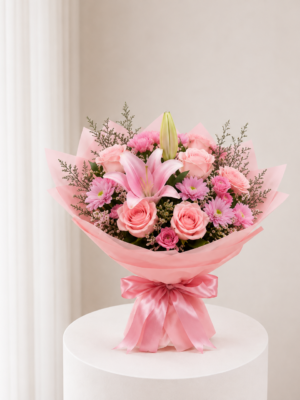 Pink Garden Bouquet pink roses and blush mixed flowers