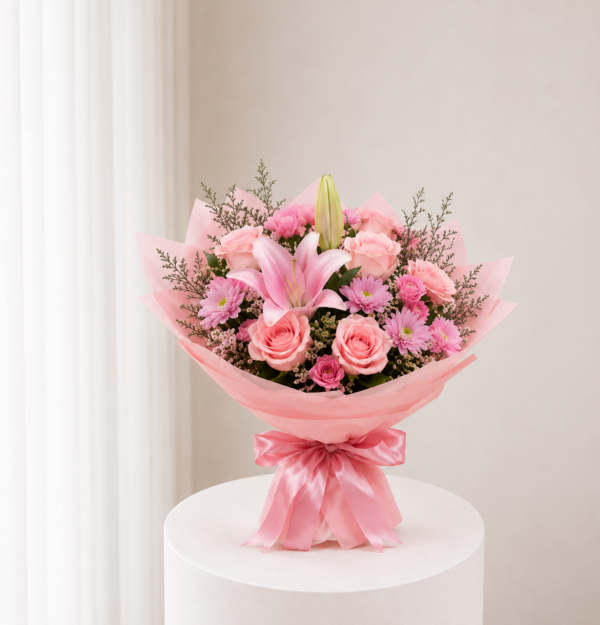 Pink Garden Bouquet pink roses and blush mixed flowers