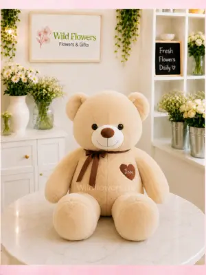 Beige Ribbon Teddy with brown bow plush gift Dubai