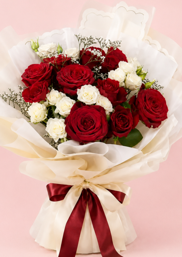 41 Red White Rose Bouquet