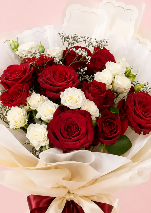 42 Red White Rose Bouquet