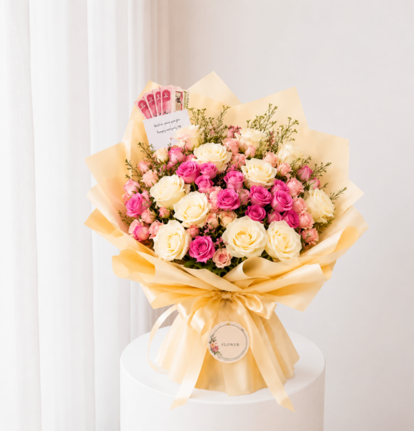 Golden Blush Bouquet cream roses pink peach flowers Golden Blush Bouquet cream roses pink peach flowers