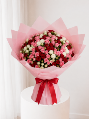 Rosy Confetti Bouquet pink red and white mixed flowers
