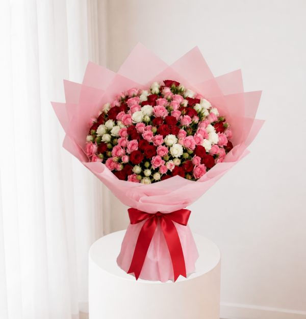 Rosy Confetti Bouquet pink red and white mixed flowers