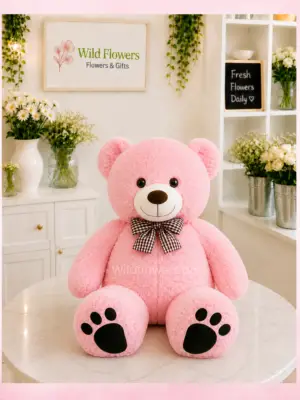 Pink Plaid Teddy with black and white bow gift