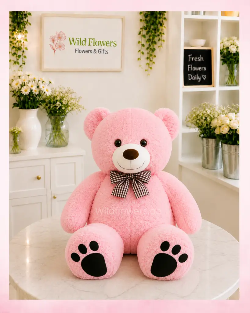 Pink Plaid Teddy with black and white bow gift