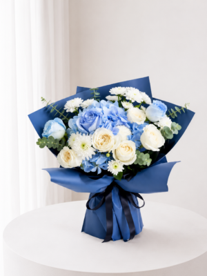 Sapphire Rose Elegance blue and white rose bouquet