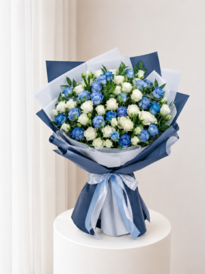Blue Flower Bouquet with blue and white mixed flowers Blue Flower Bouquet with blue and white mixed flowers
