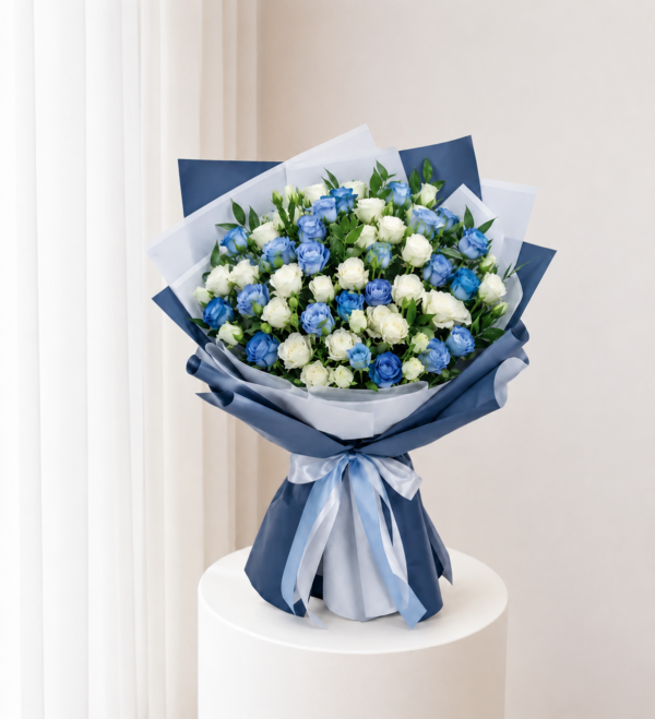 Blue Flower Bouquet with blue and white mixed flowers