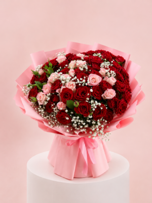 Red Pink Rose Baby's Breath Bouquet Red Pink Rose Baby's Breath Bouquet
