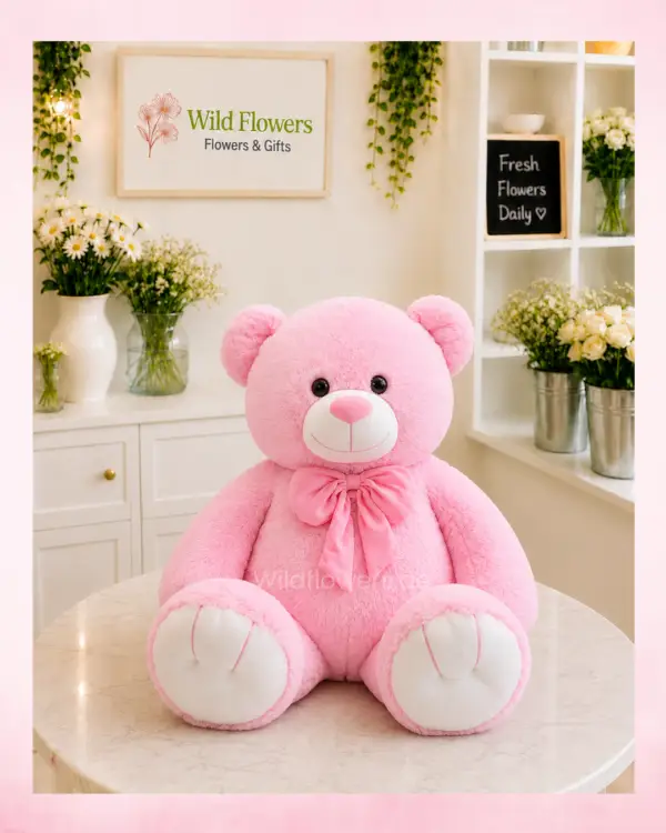 Pink Bow Teddy soft plush bear with ribbon gift