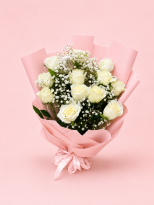 White Rose Bouquet Pink Wrapping White Rose Bouquet Pink Wrapping