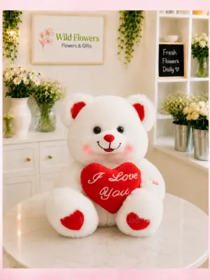 White Love Teddy holding red I Love You heart gift White Love Teddy holding red I Love You heart gift