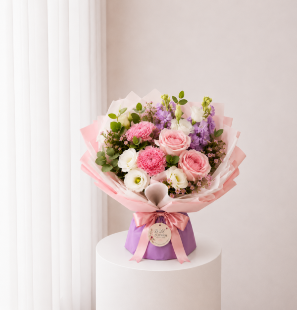 Pastel Mixed Bouquet with pink white and purple fresh flowers