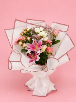 Pink Lily Mixed Bouquet with Fresh Flowers Pink Lily Mixed Bouquet with Fresh Flowers