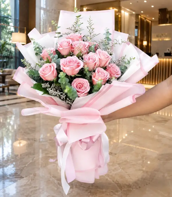 To be post in WEb 9 Blush Pink Rose Bouquet