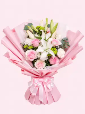 Rose Lily Bouquet with White Lilies and Pink Roses Rose Lily Bouquet with White Lilies and Pink Roses