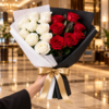 Red White Rose Bouquet Dubai with black white wrapping and gold ribbon Red White Rose Bouquet Dubai with black white wrapping and gold ribbon