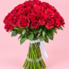 Long Stem Red Roses Dubai hand tied bouquet with fresh green stems and ribbon