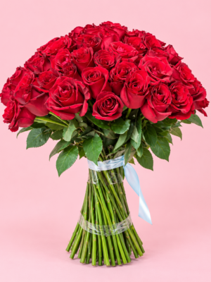 Long Stem Red Roses Dubai hand tied bouquet with fresh green stems and ribbon Long Stem Red Roses Dubai hand tied bouquet with fresh green stems and ribbon