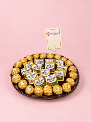 Dubai Chocolate Gift Basket with 20 Ferrero Rocher chocolates and 13 Kunafa chocolate bars Dubai Chocolate Gift Basket with 20 Ferrero Rocher chocolates and 13 Kunafa chocolate bars