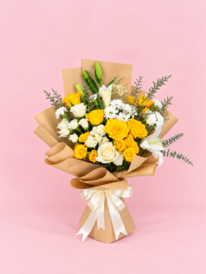 Golden Lily Mix Dubai with yellow roses white lilies and mixed flowers Golden Lily Mix Dubai with yellow roses white lilies and mixed flowers