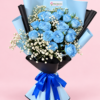 Sky Blue Rose Bouquet Dubai with blue roses white baby's breath and black blue wrapping Sky Blue Rose Bouquet Dubai with blue roses white baby's breath and black blue wrapping